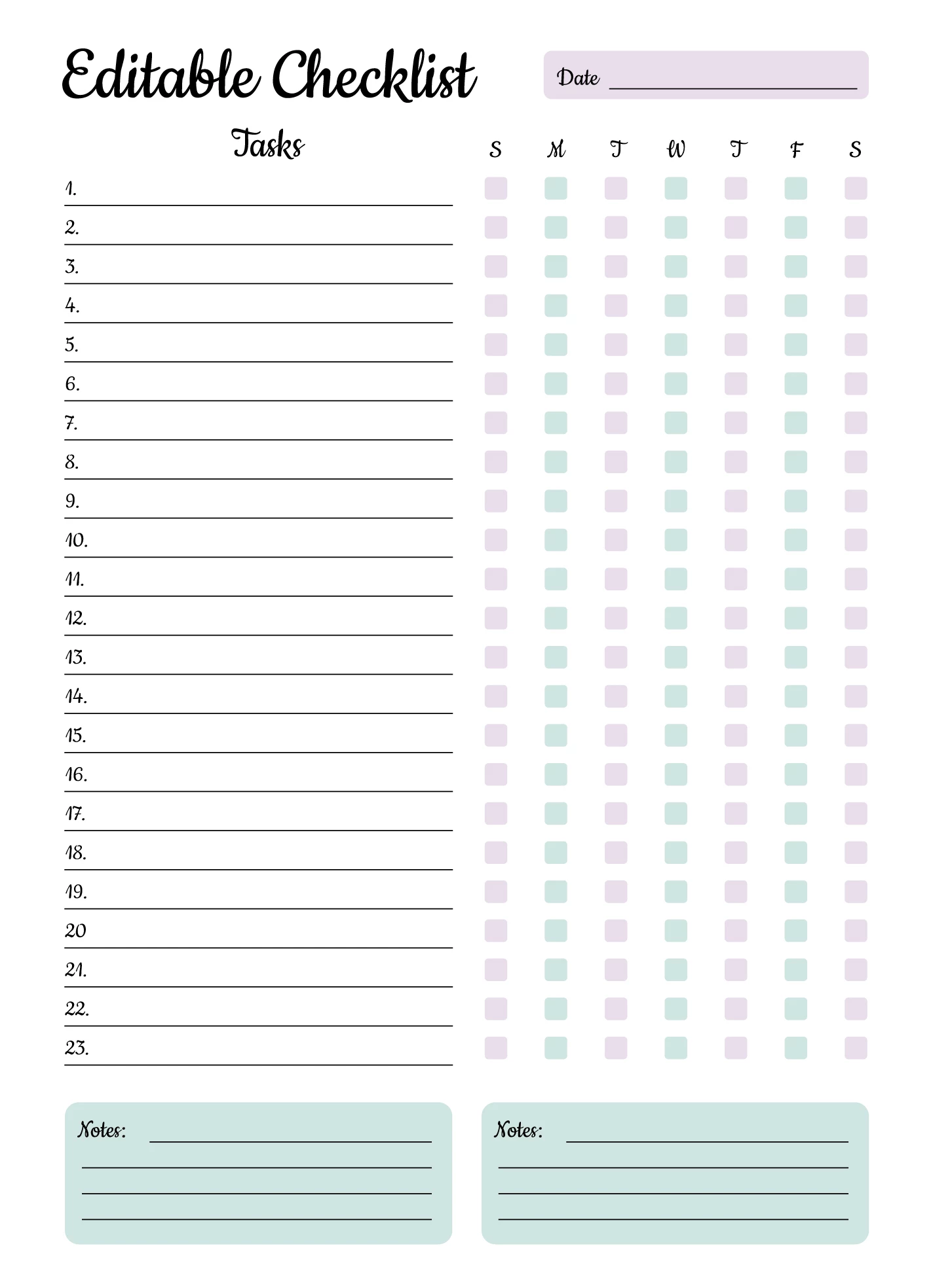 Printable Checklist Chart Template Blank - editable checklist free google docs template