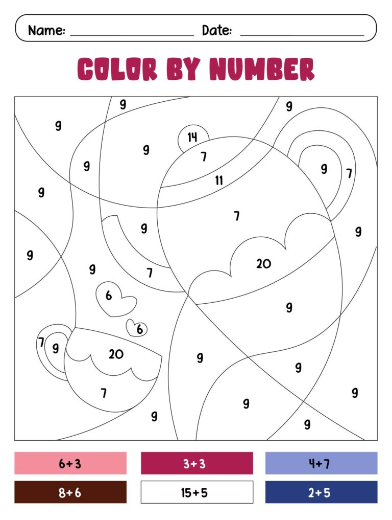 post free printable color by number addition worksheets 344623
