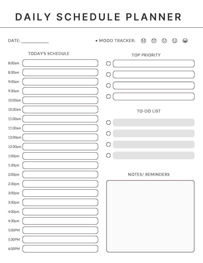 printable daily planner