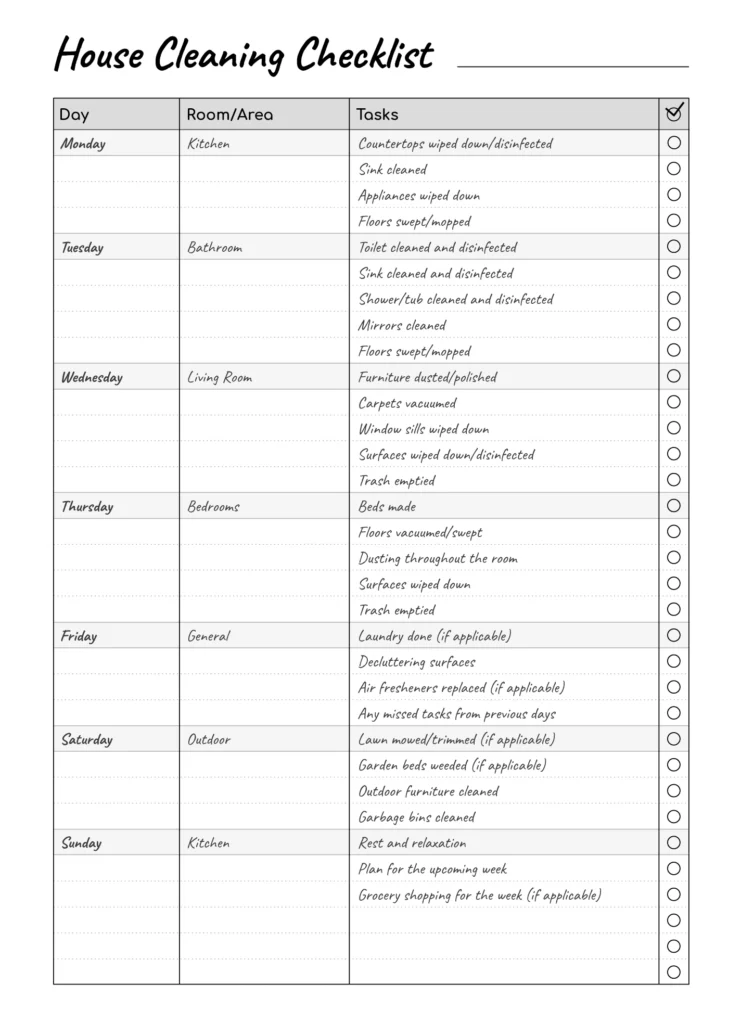 printable house cleaning checklist free google docs template printable house cleaning checklist free google docs template