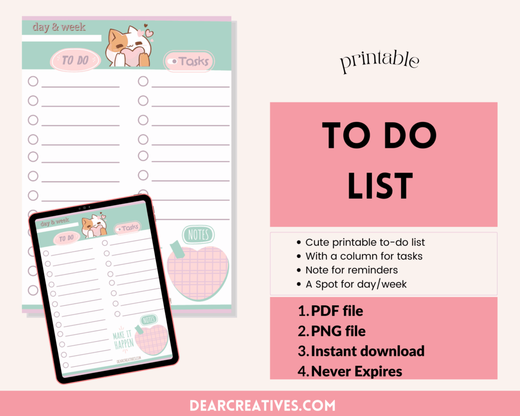 printable to do list cute kawaii cat with hearts printable to do list cute kawaii cat with hearts