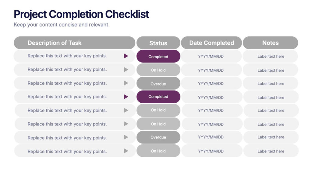 project completion checklist presentation