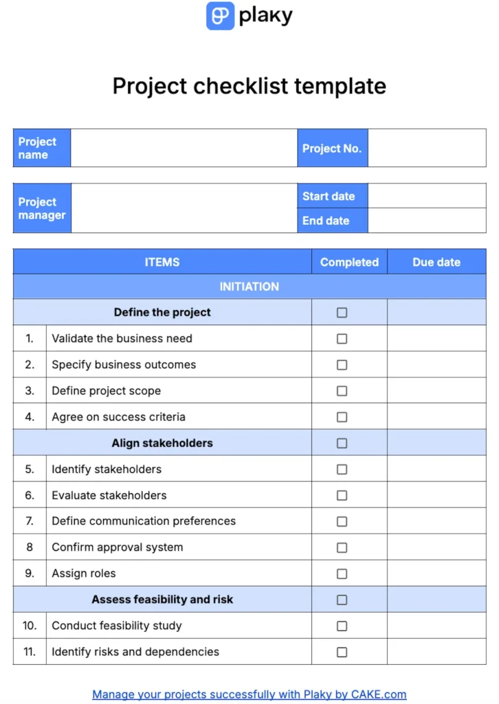 project management checklist