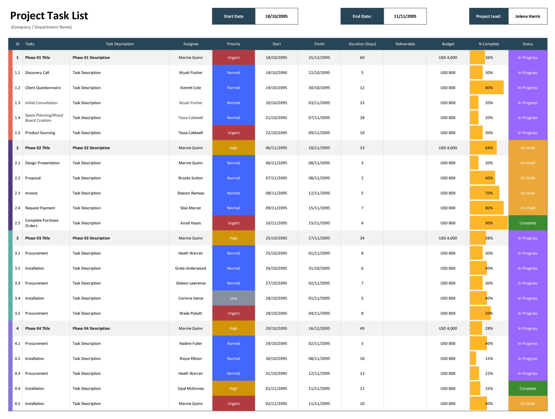 Project Task To Do List Template - excel project task list template