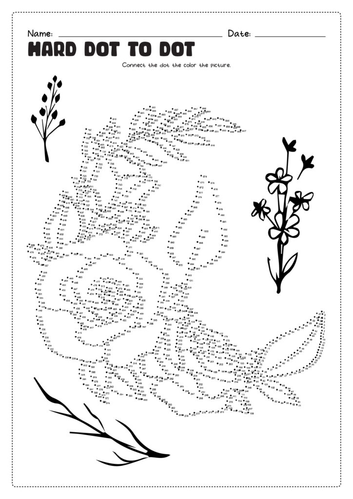 Engaging Really Hard Dot To Dot Printables featuring a floral design for kids to connect the dots