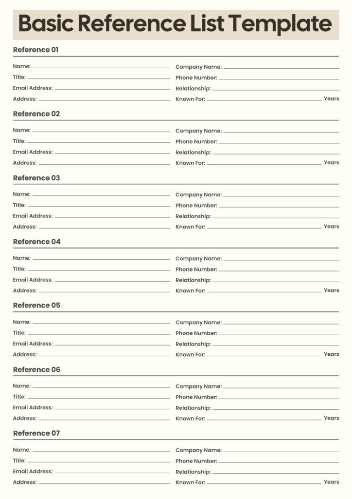 reference list templates