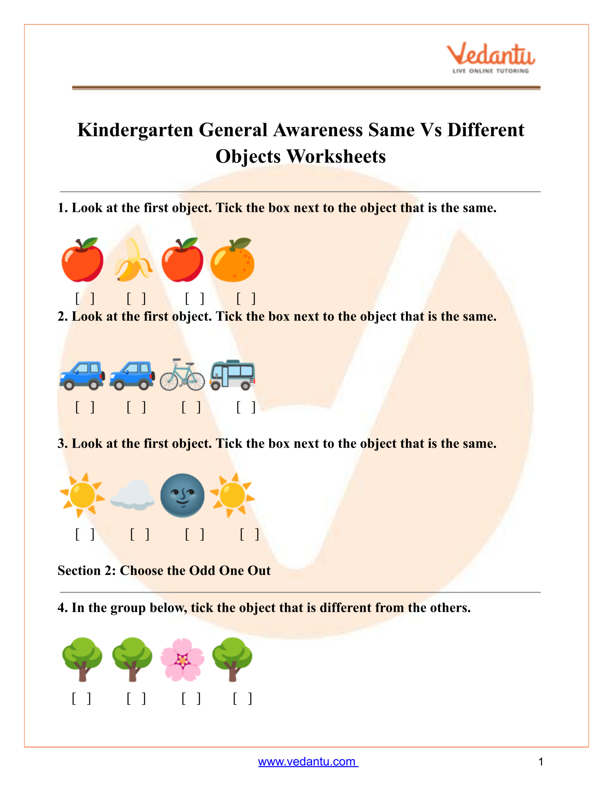 Free printable Same And Different Worksheets Kindergarten featuring objects for comparison