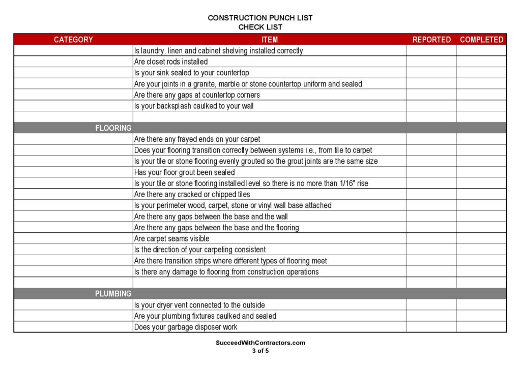 sample punch list