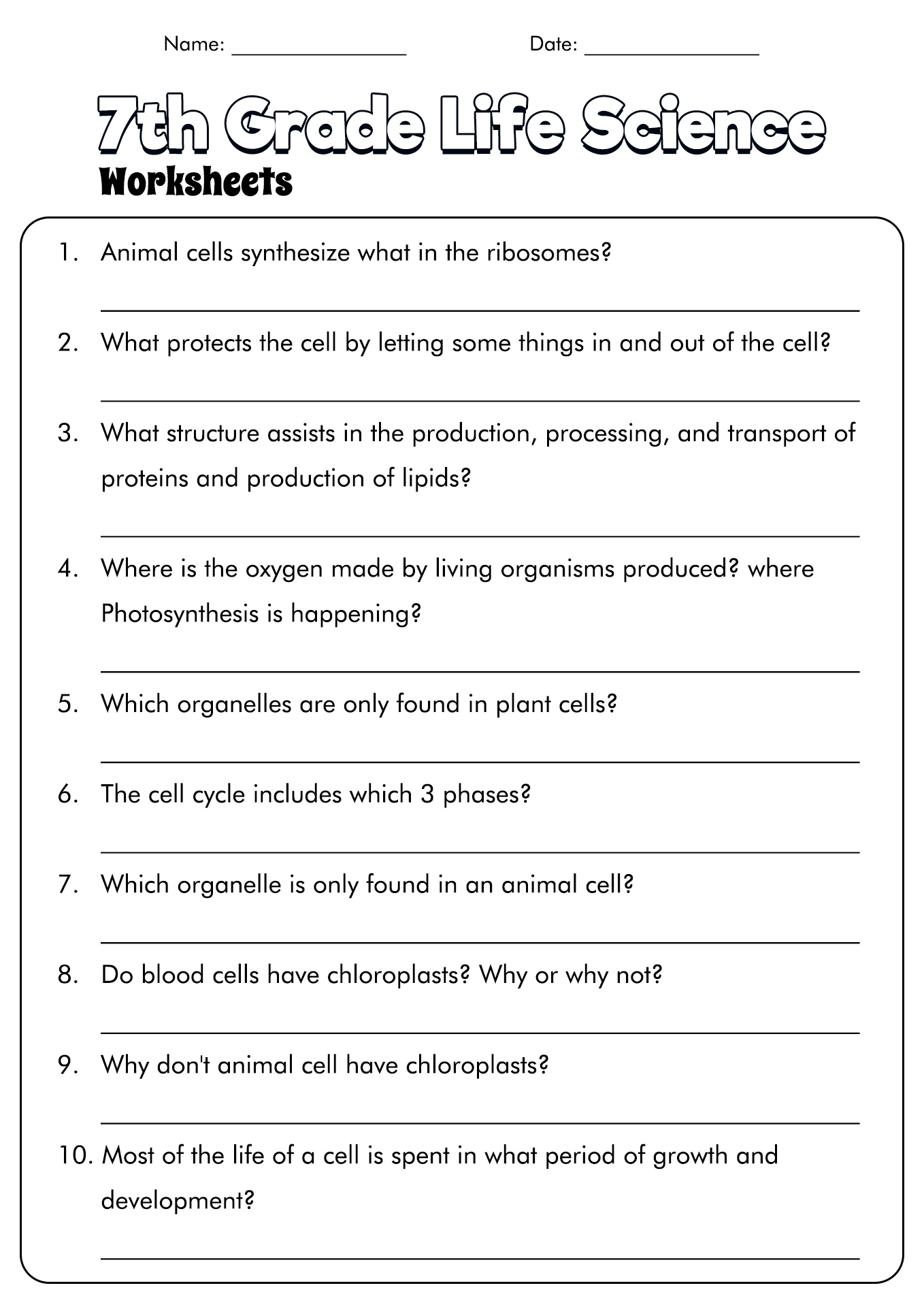Science For 7th Graders Worksheets - 7Th Grade Science Worksheets | Planner Hexagon