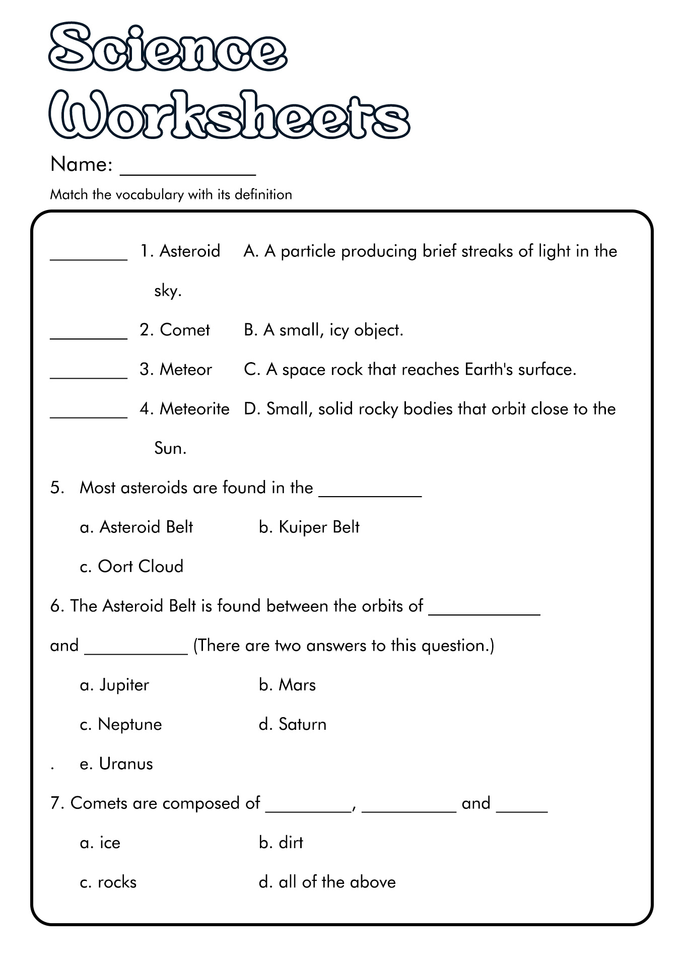 Science Worksheets For Grade 6 - Grade 6 - Worksheets - Science - Worksheets Library