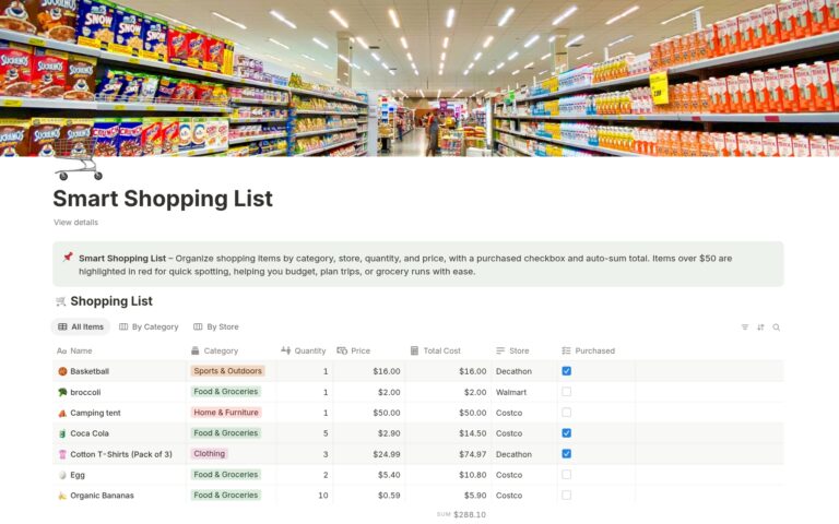 Shoping List Template With Checkbox - smart shopping list