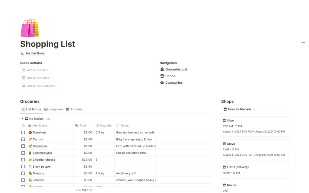 shopping list 998