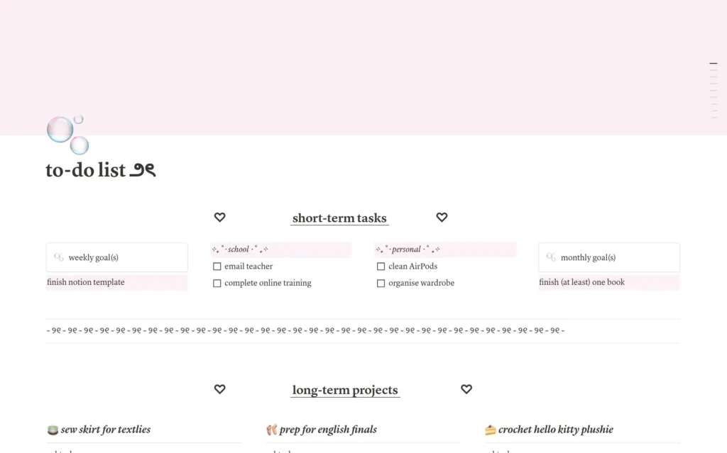 simple pink to do list