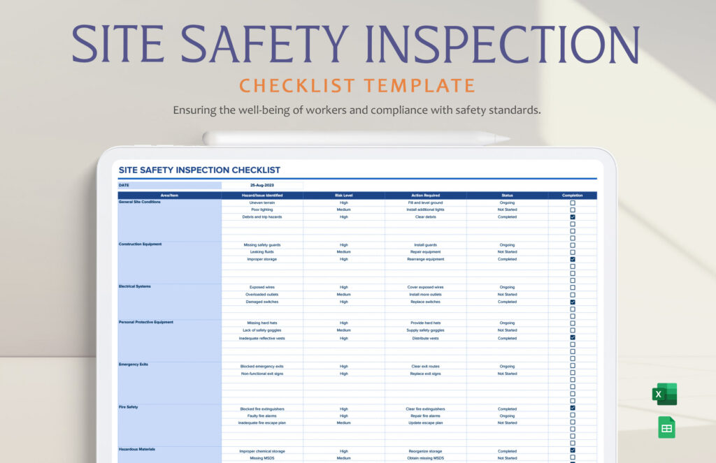 site safety inspection checklist site safety inspection checklist