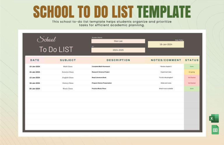 Student To Do List Template - school to do list