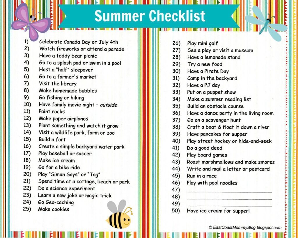 summer checklist with free printable