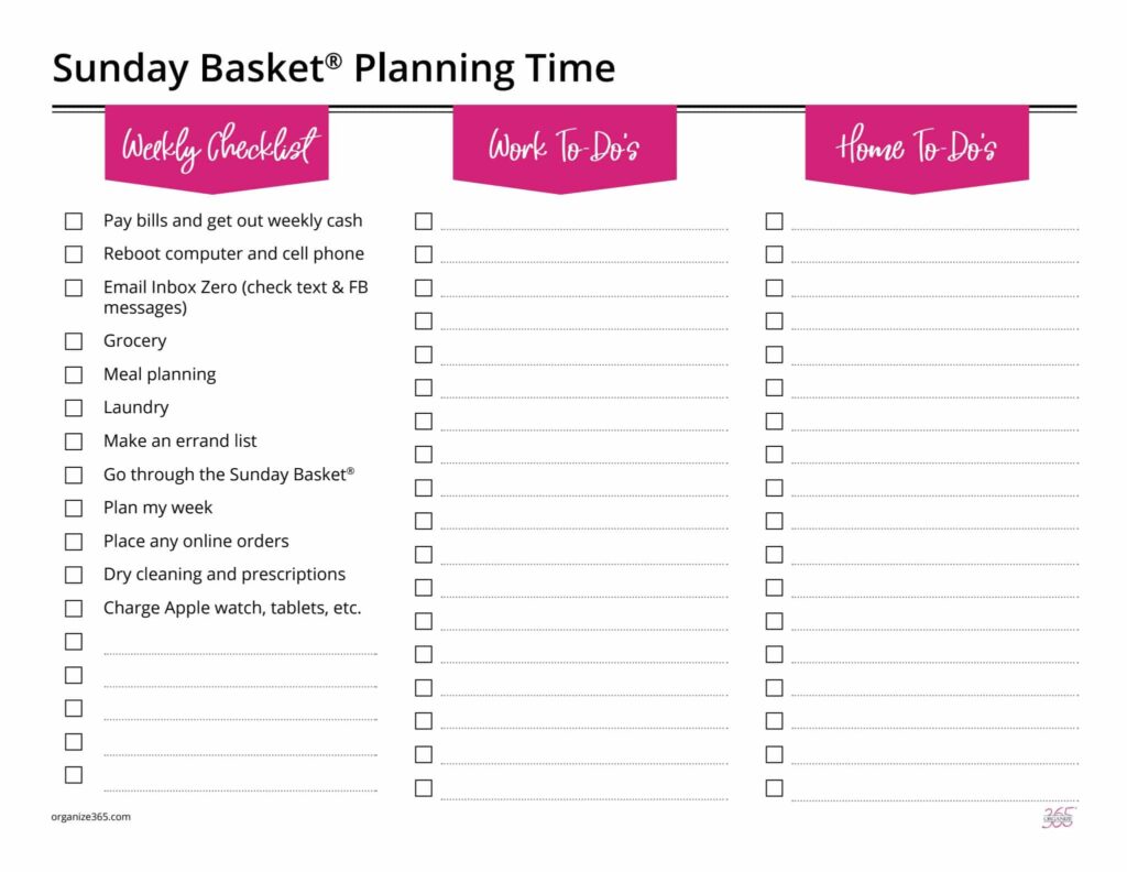 sunday basket planning printables sunday basket planning printables