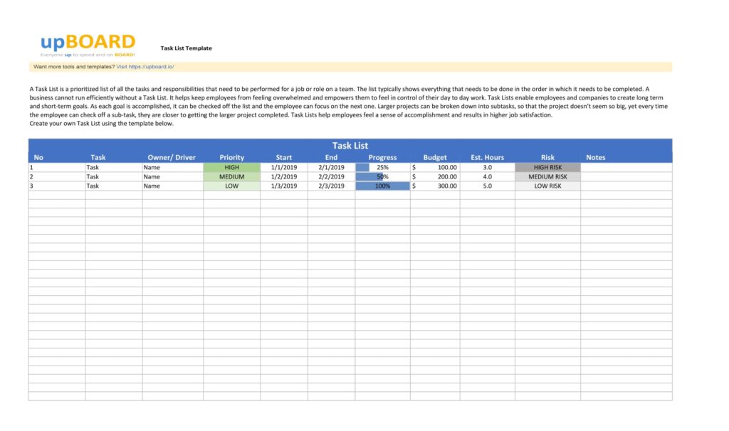 Task Checklist Template With Perecfent Complete - task list