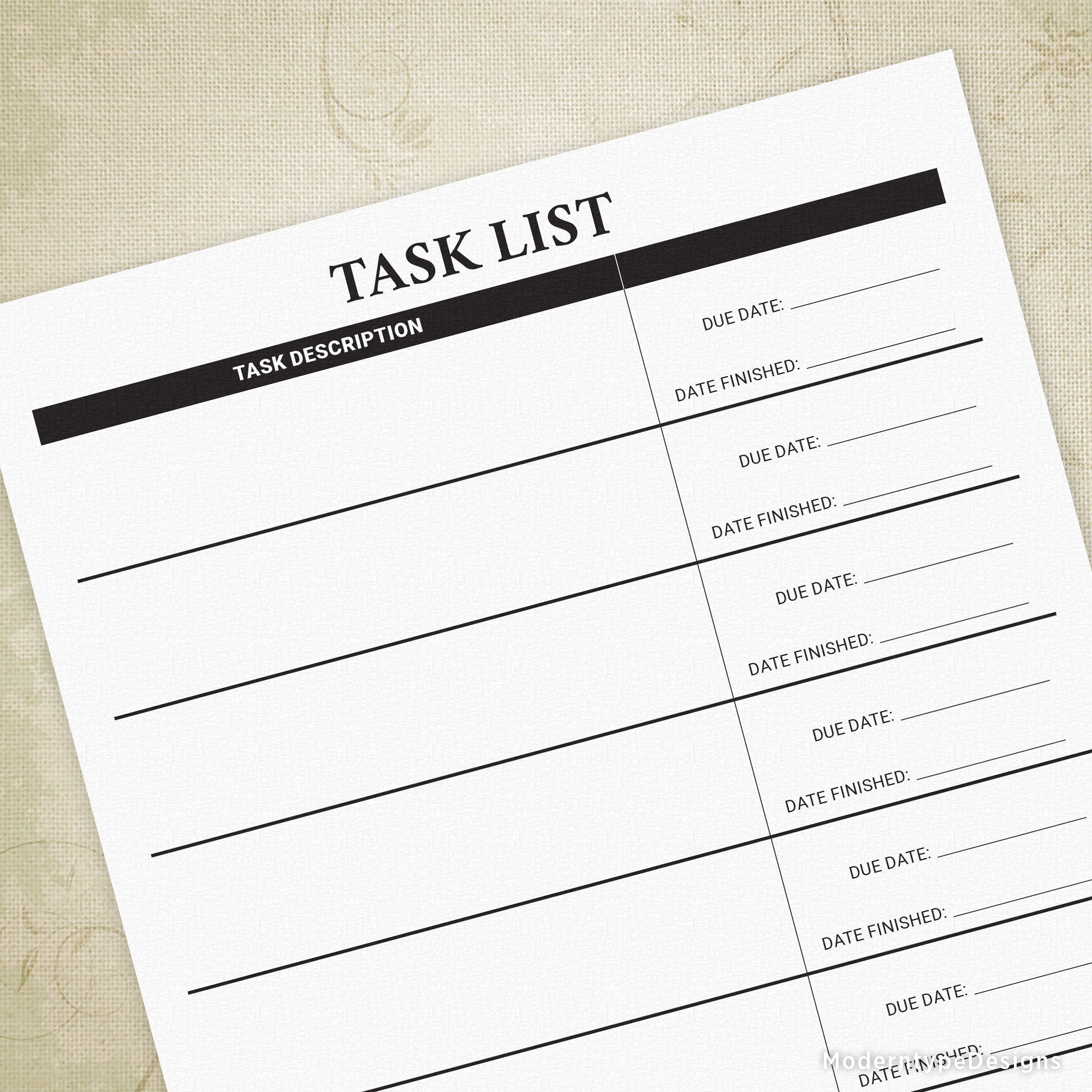 Task List In Document Format - task list planner printable tdl004