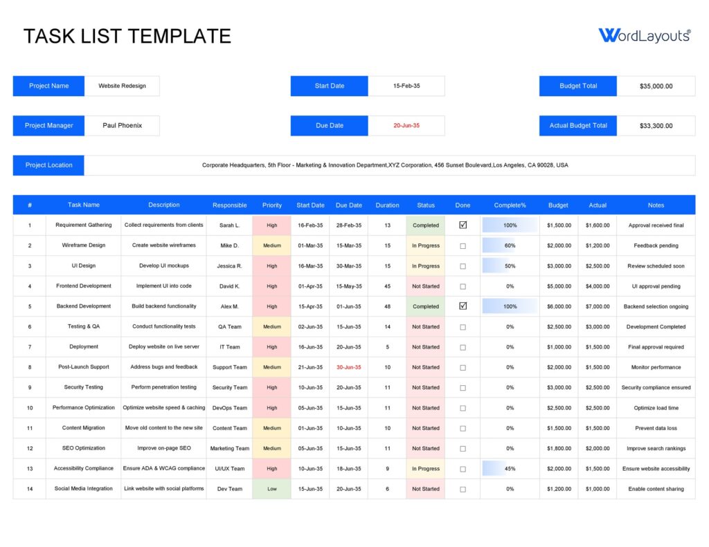 task list template