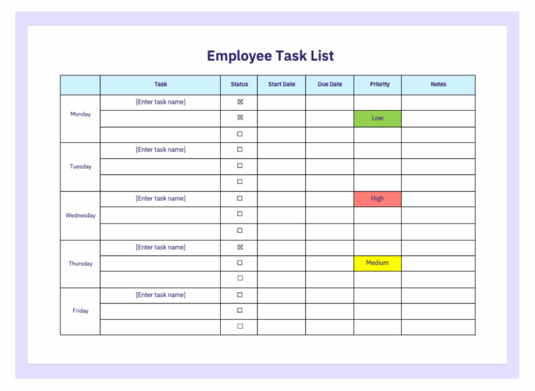 Task List Template For Office - employee task list template