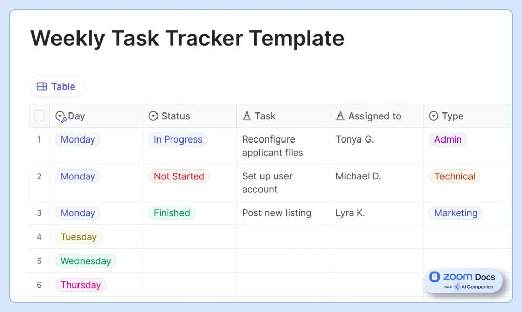 task tracker template