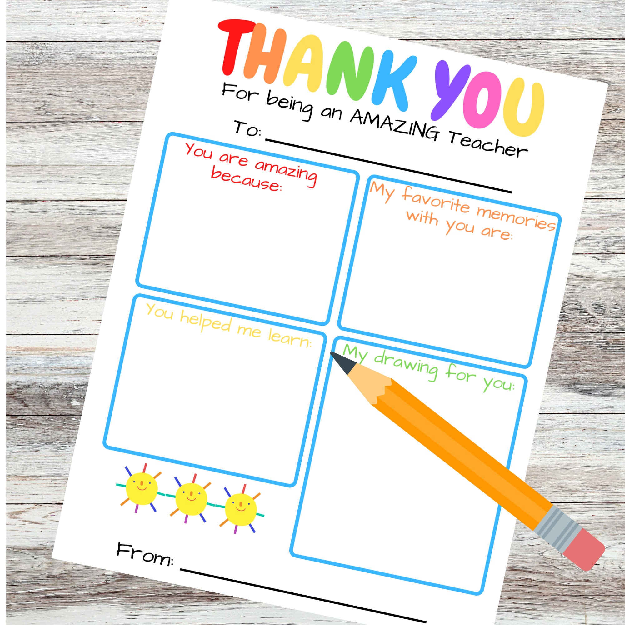 Teacher Appreciation Fill In The Blank - Teacher Appreciation Gift; Printable Fill in the Blank Kids Thank You ...