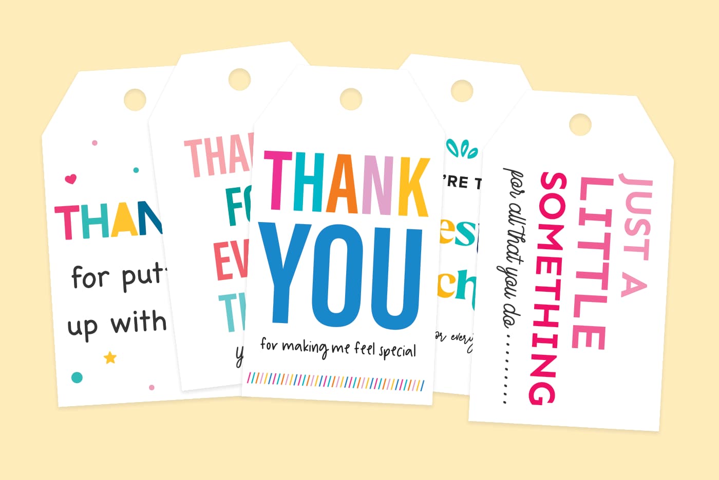 Colorful gift tags for teachers with messages of thanks, perfect for Teacher Appreciation Tags Free Printable