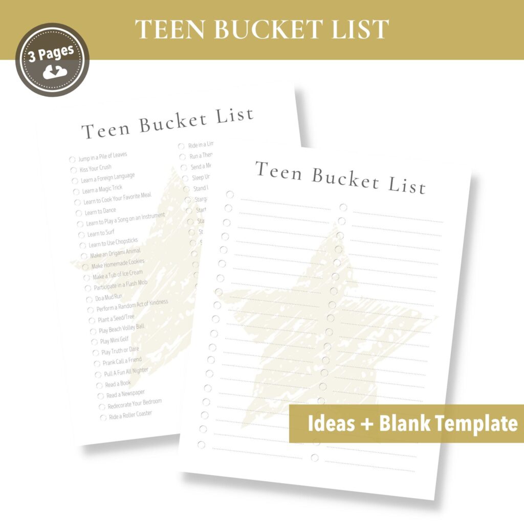 teen bucket list printable