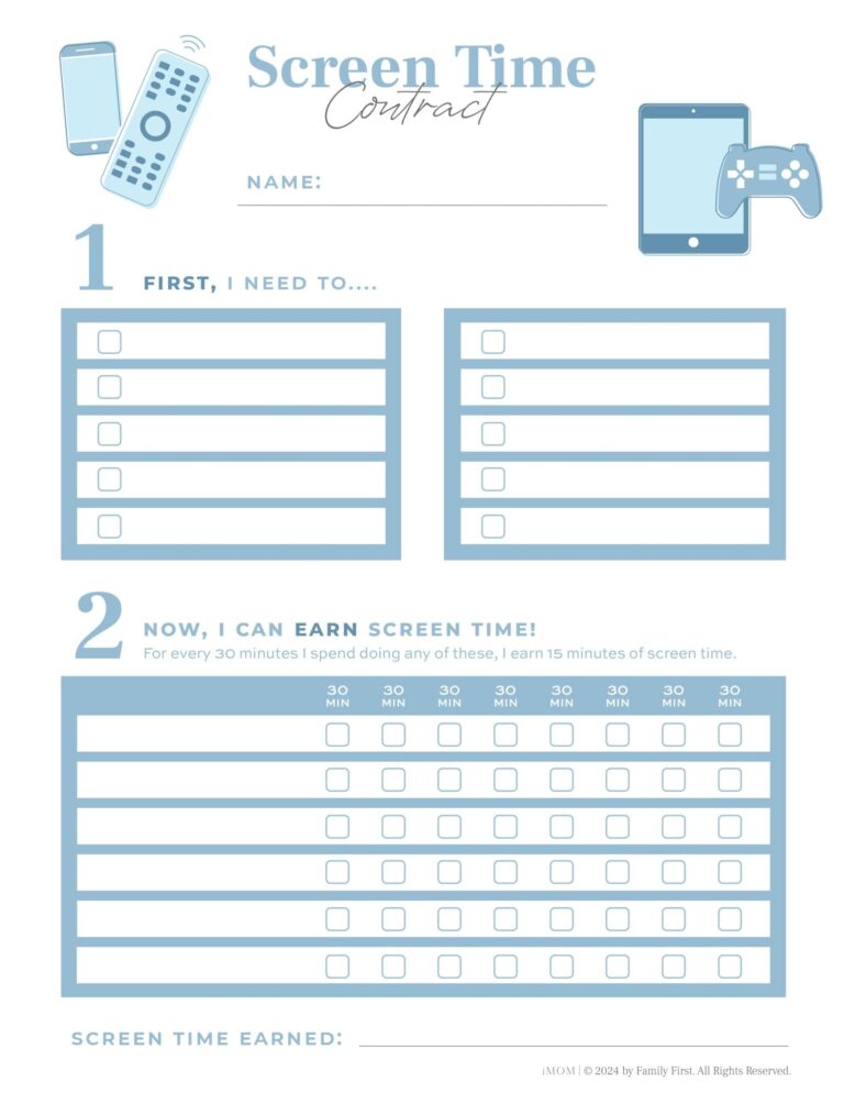 Teen Checklist To Earn Something Template - contracts