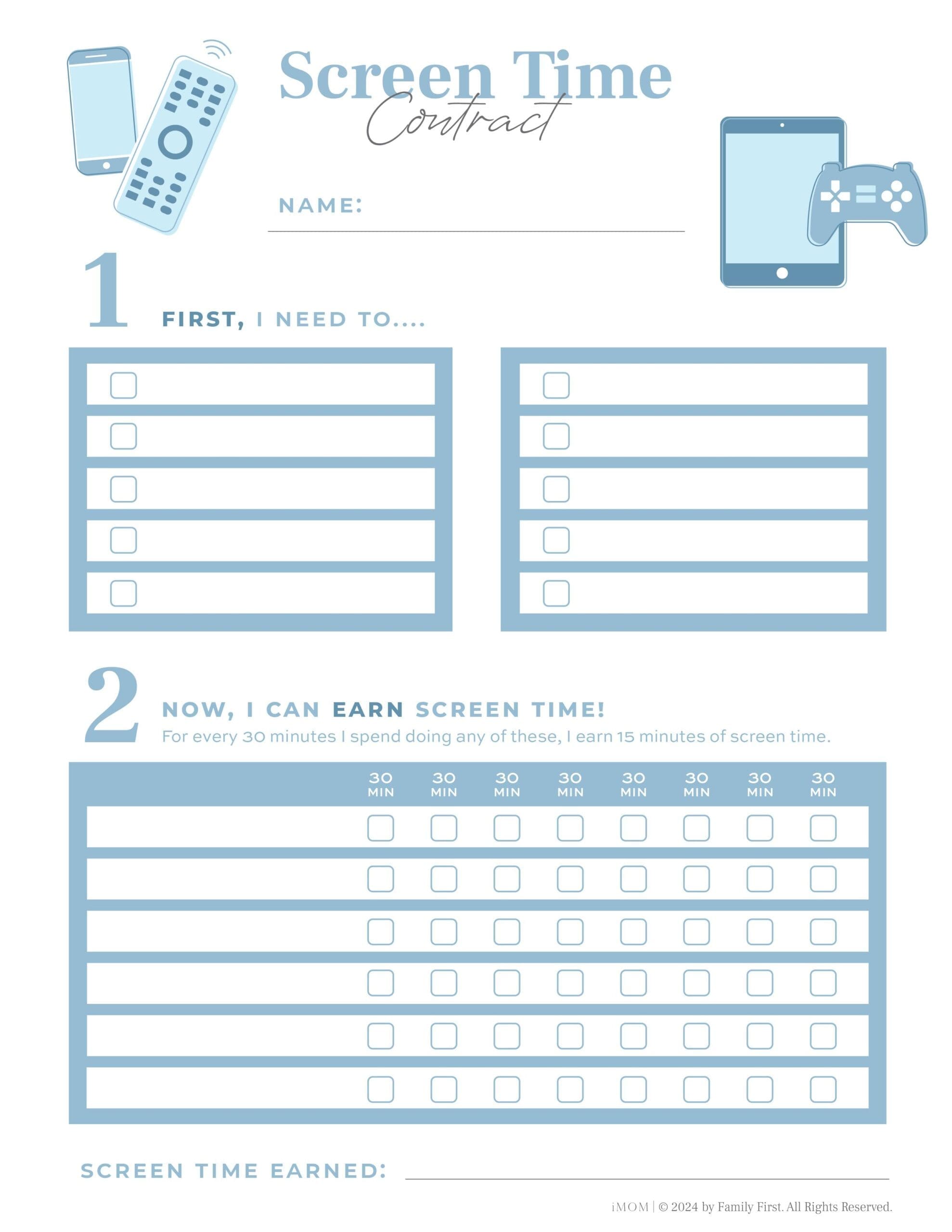 Teen Checklist To Earn Something Template - contracts