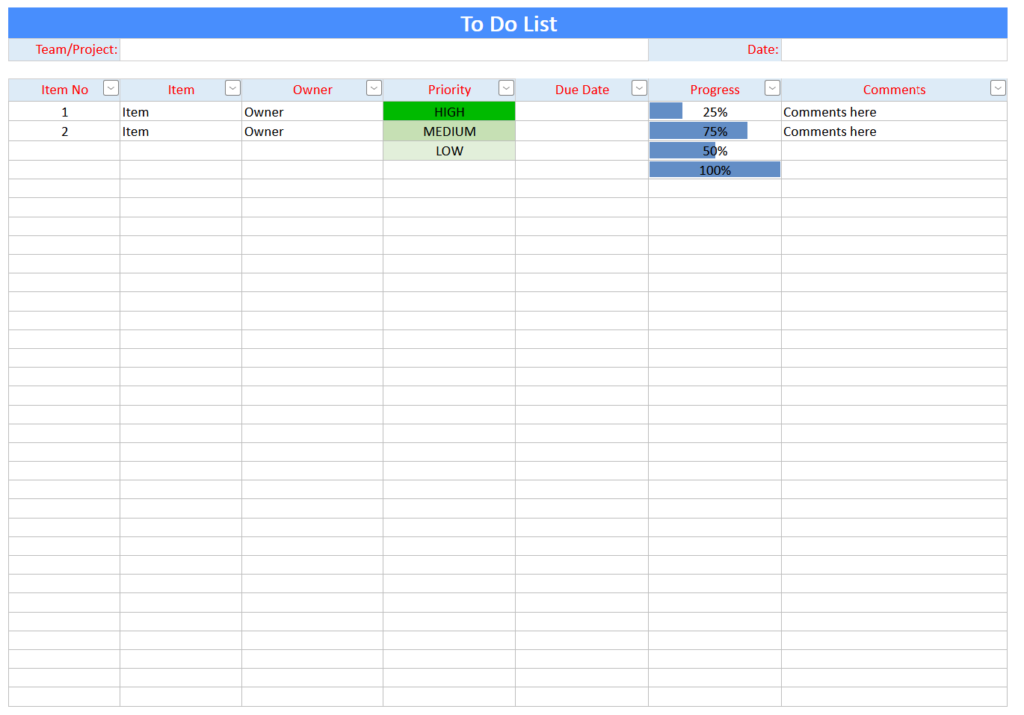 Template Project To Do List - to do list template