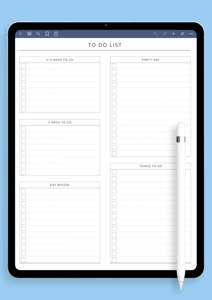 Things To Do Lists Template - party to do list original