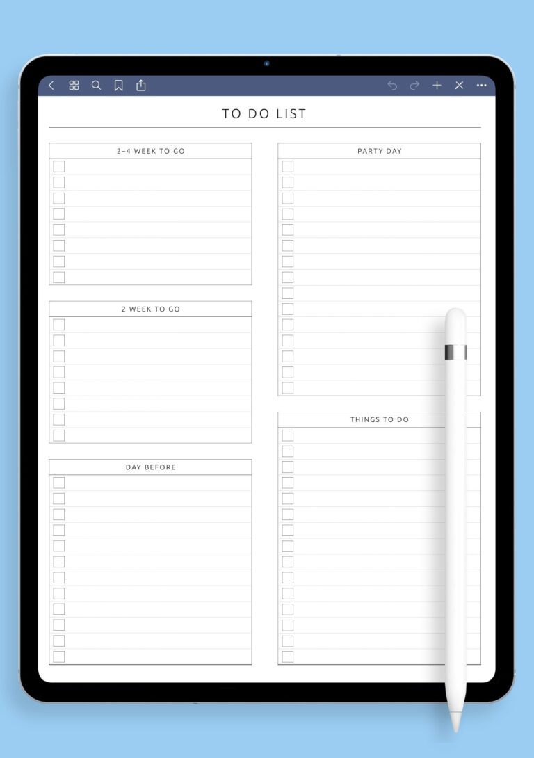 Things To Do Lists Template - party to do list original