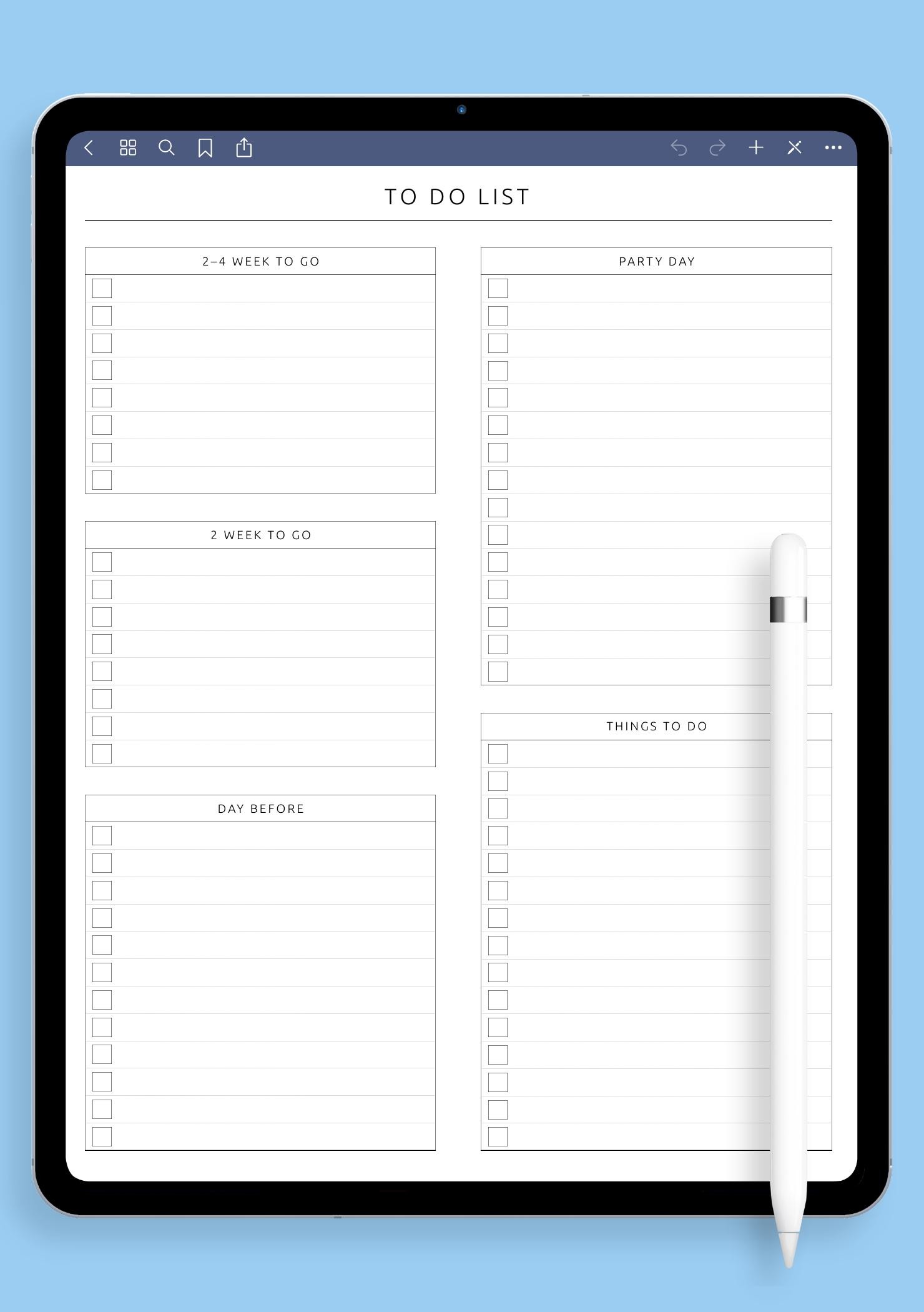 Things To Do Lists Template - party to do list original