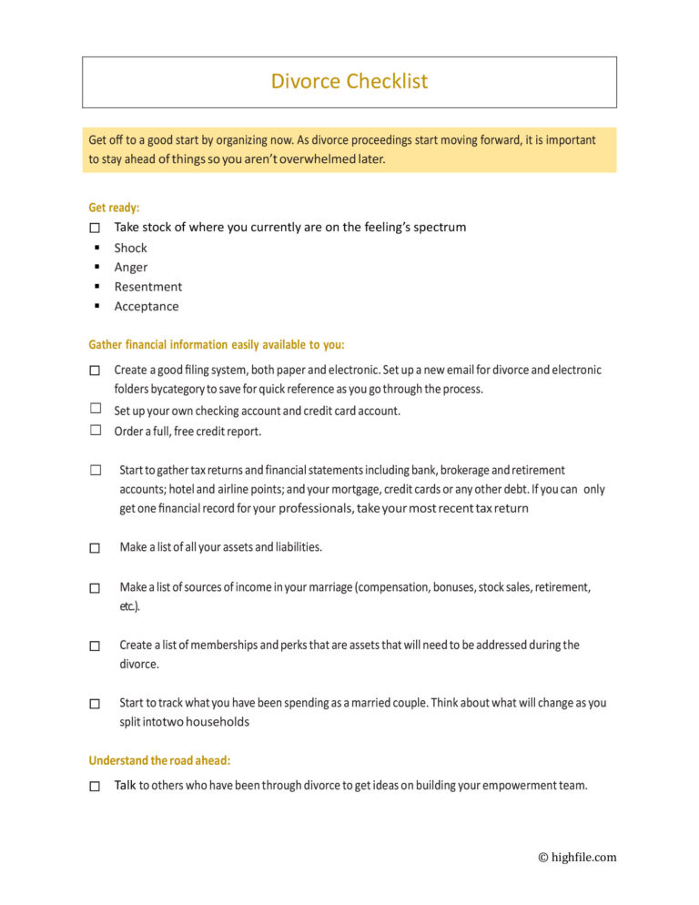 Things To Get Done Checklist Word - divorce checklist