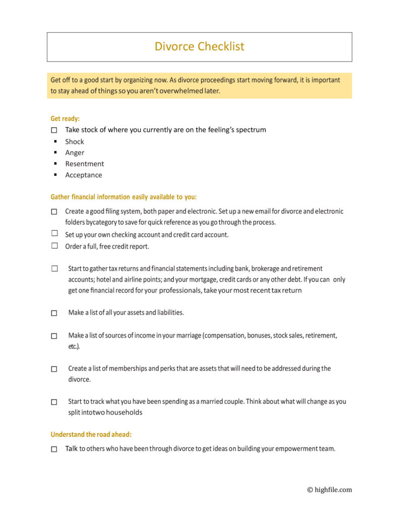Things To Get Done Checklist Word - divorce checklist