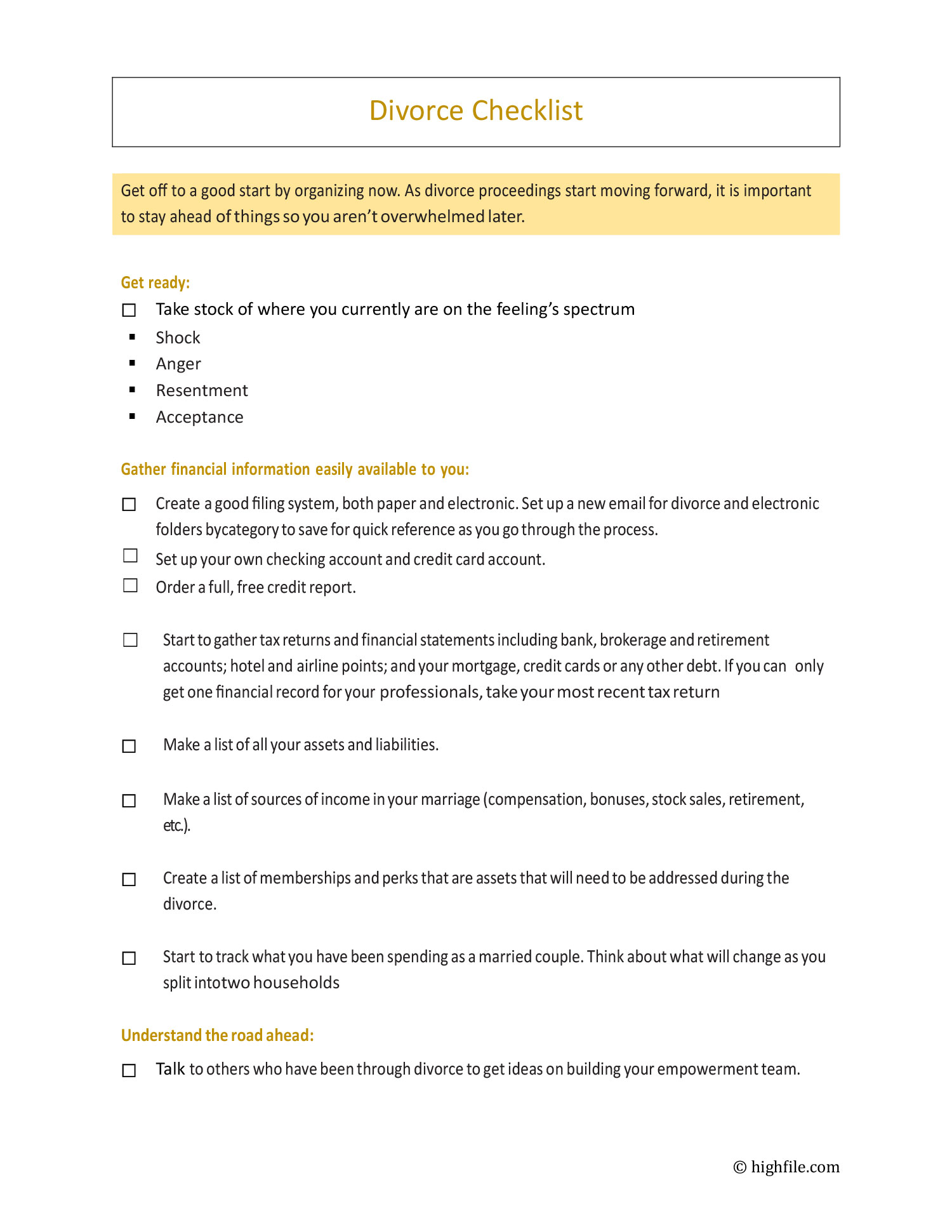 Things To Get Done Checklist Word - divorce checklist