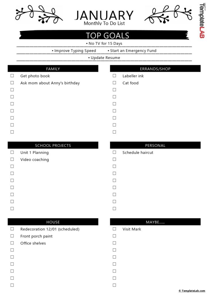 to do list checklist templates