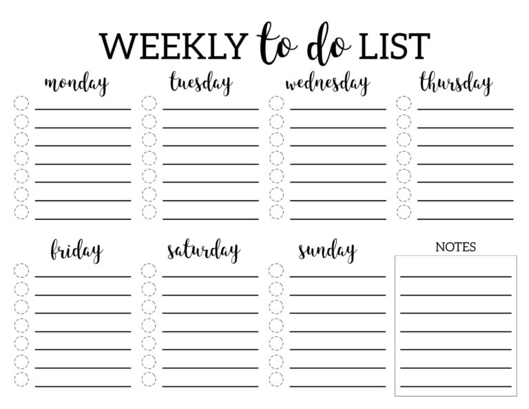To Do List Printable Template Free - weekly to do list printable checklist template