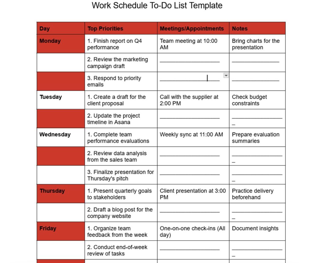 to do list template
