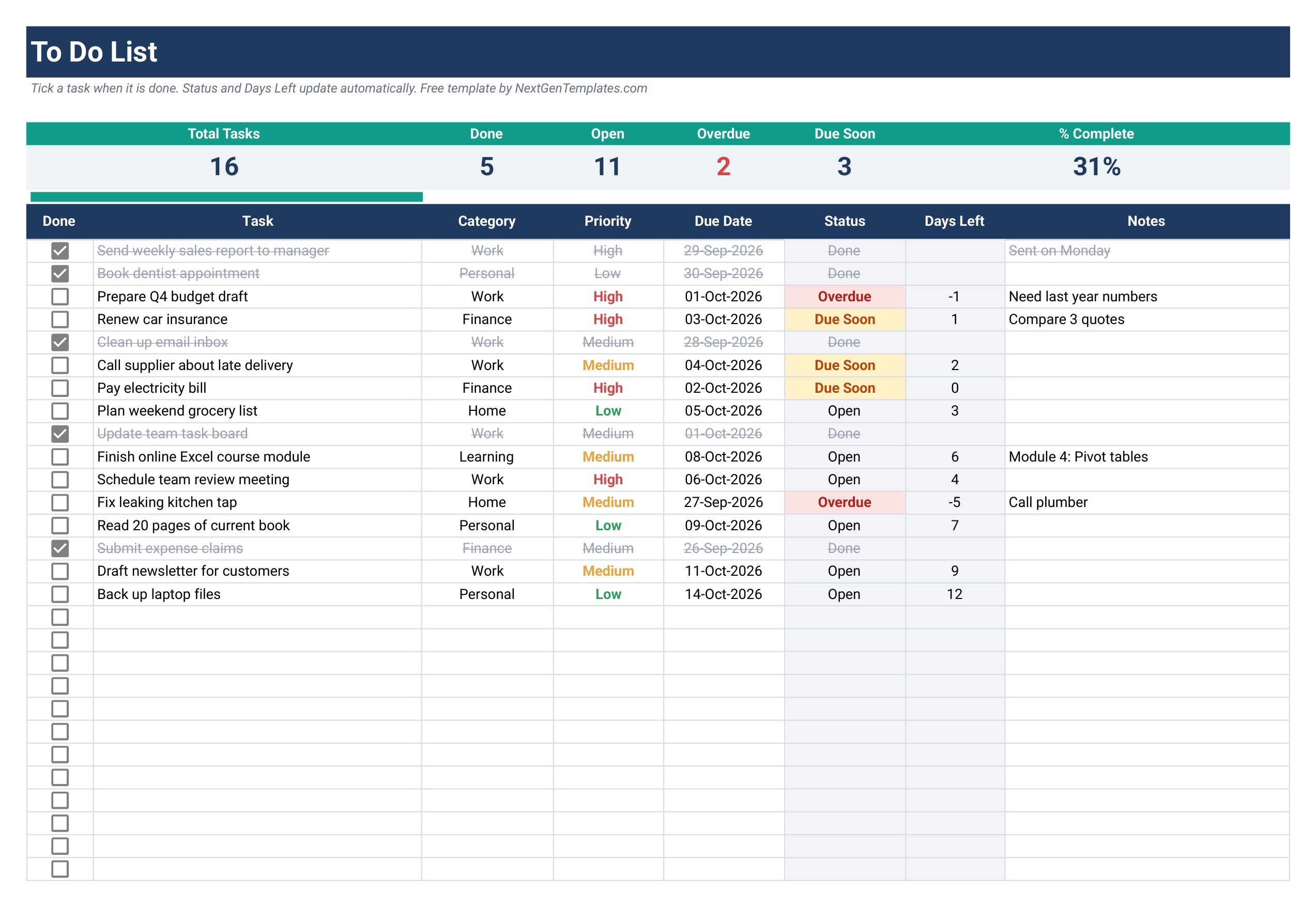 To Do List Template Sheets - to do list template in google sheets