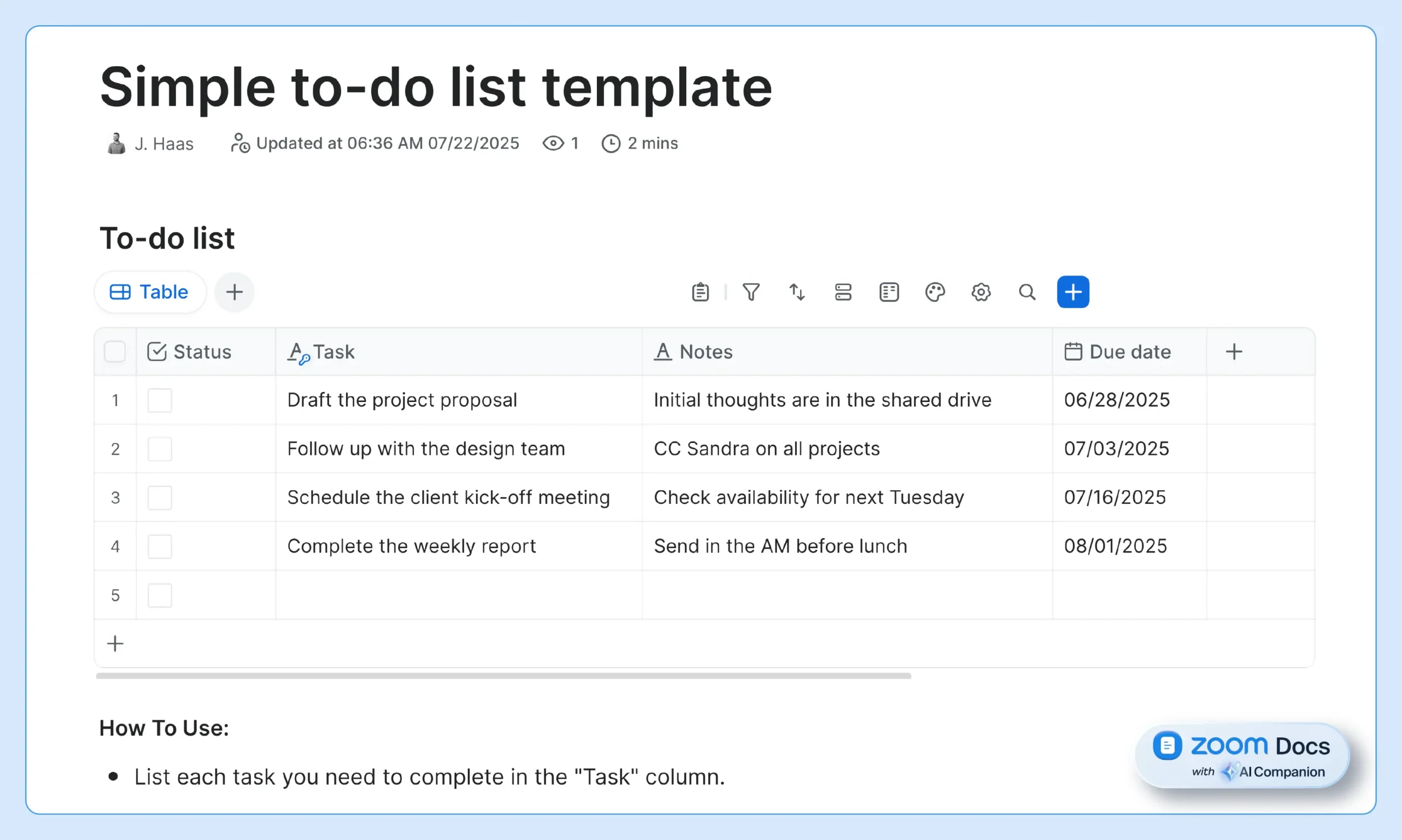 To Do List Tracker Template - task tracker template