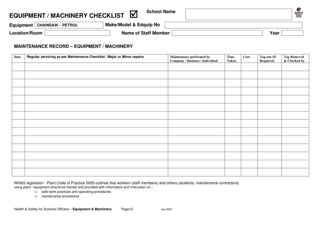 Tools And Equipment Checklist Template – equipment checklists examples Tools And Equipment Checklist Template - equipment checklists examples