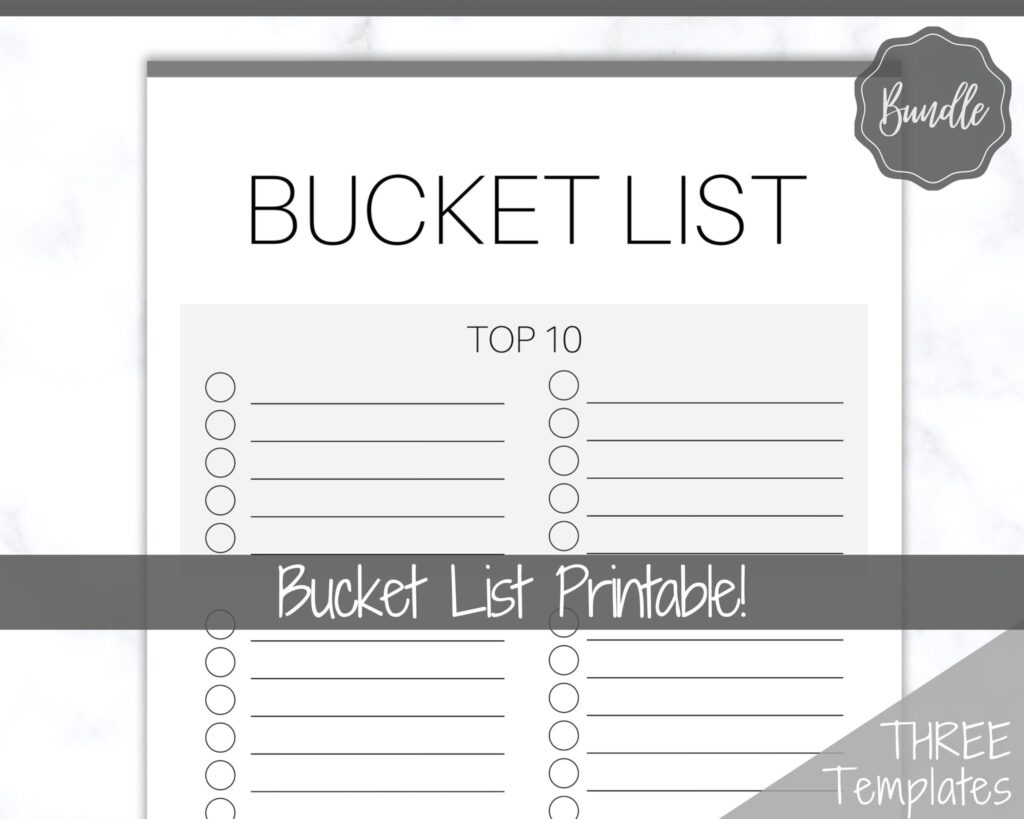 Top 10 List Template Free - bucket list printable mono