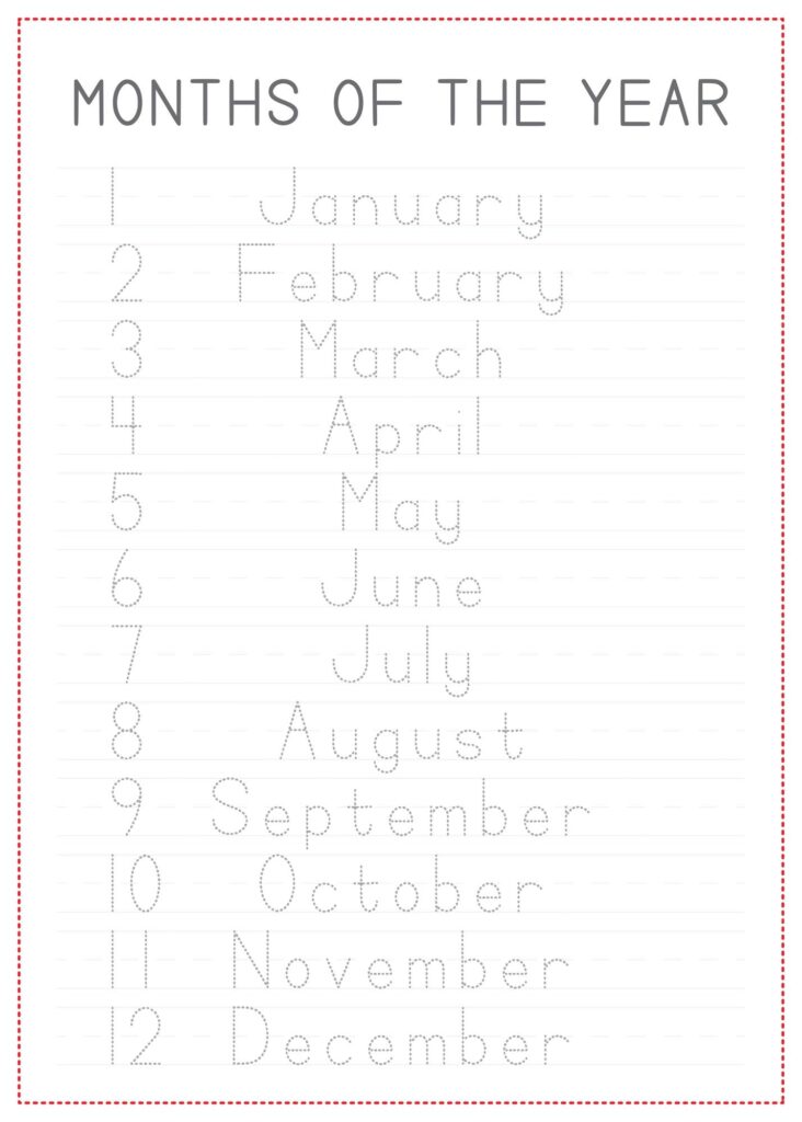 Tracing Months Of The Year - Children tracing page months of the year | Premium Vector