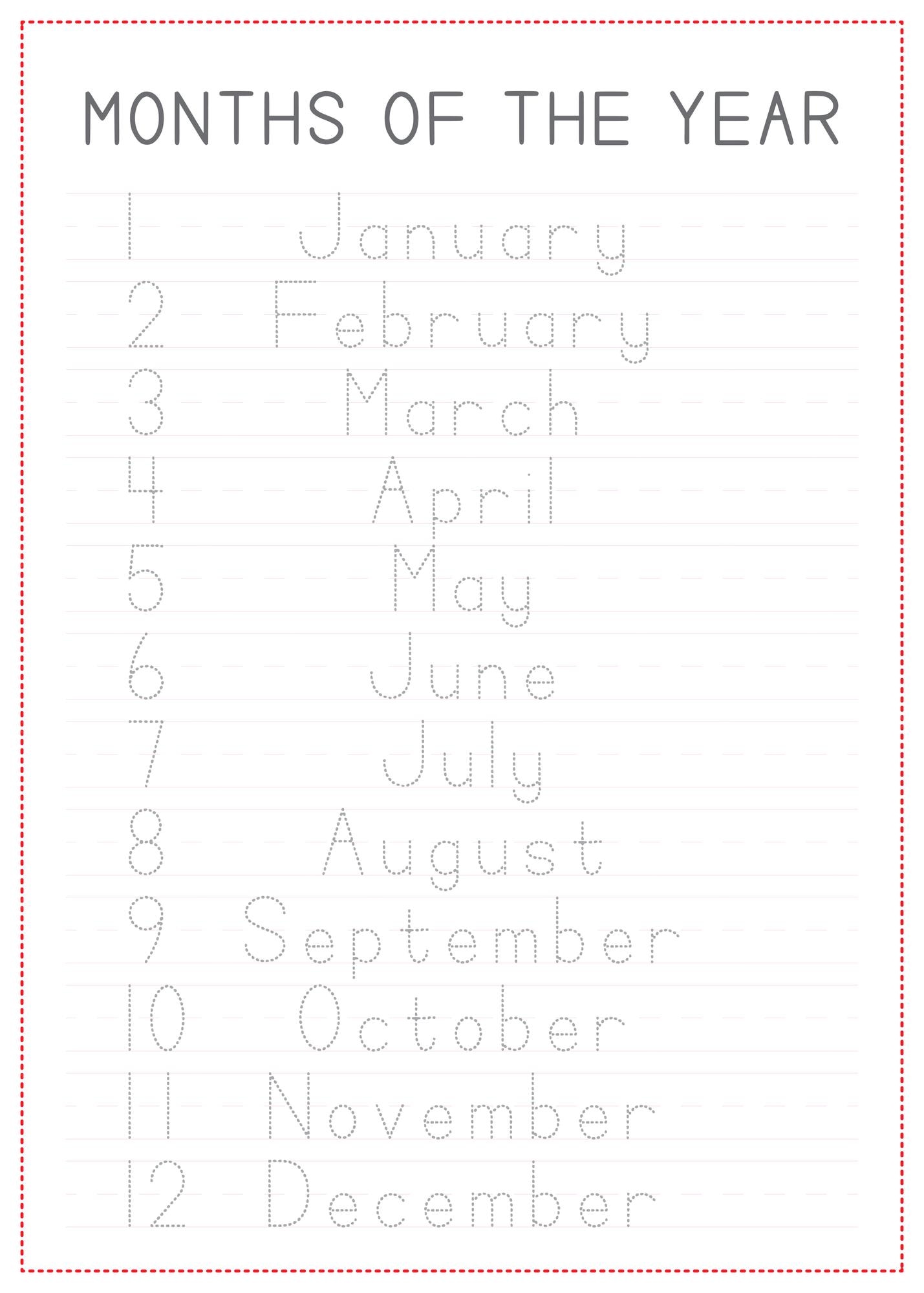Tracing Months Of The Year - Children tracing page months of the year | Premium Vector