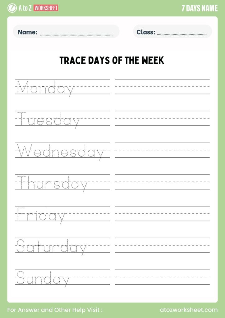 Tracing The Days Of The Week – Worksheet Free printable worksheet for tracing the days of the week, perfect for kids learning