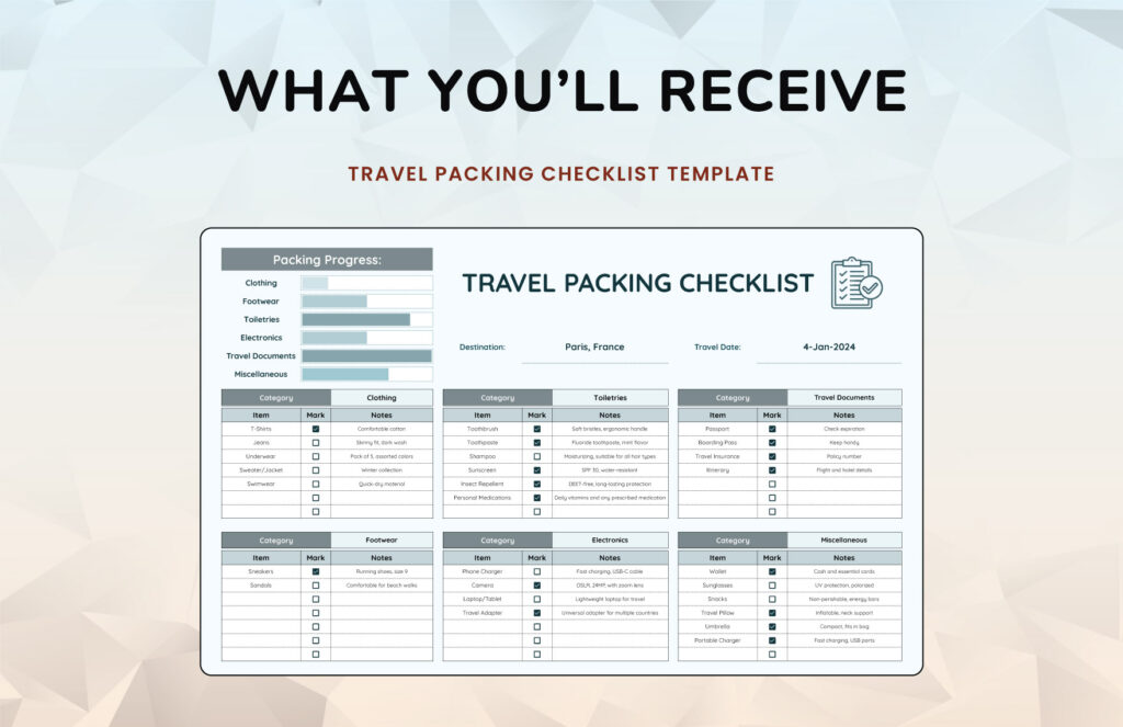 travel packing checklist