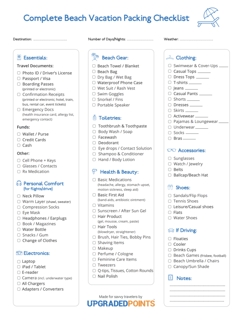 ultimate beach vacation packing checklist